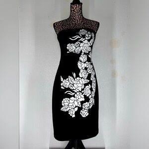 Formal floral, strapless, knee length dress